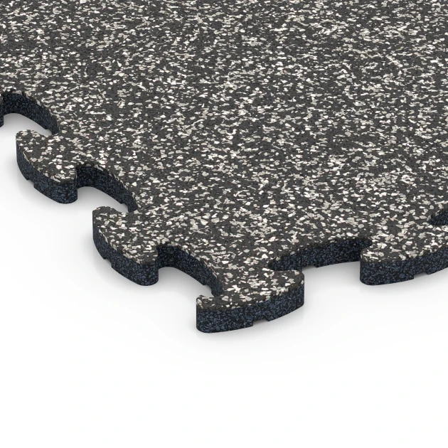 Detailaufnahme der Randausprägung von WARCO-Produkt 6823, Fitness Active vloertegel, Format 44,6 x 44,6 x 1,8 cm, Farbe Donkergrijs graniet.