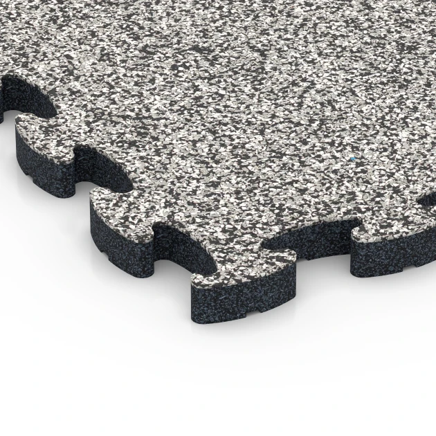 Detailaufnahme der Randausprägung von WARCO-Produkt 6842, Fitness Active Floor System, Format 44,6 x 44,6 × 2,8 cm, Farbe Grauer Granit.
