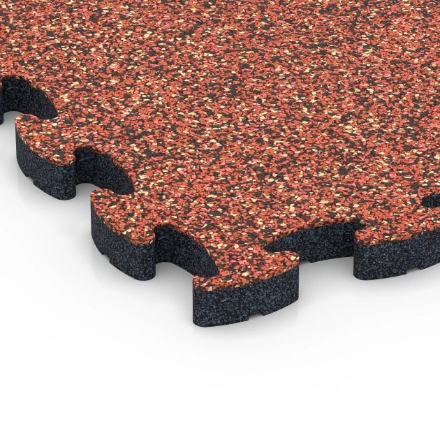 Detailaufnahme der Randausprägung von WARCO-Produkt 6845, Fitness Active Floor System, Format 44,6 x 44,6 × 2,8 cm, Farbe Feuersglut.