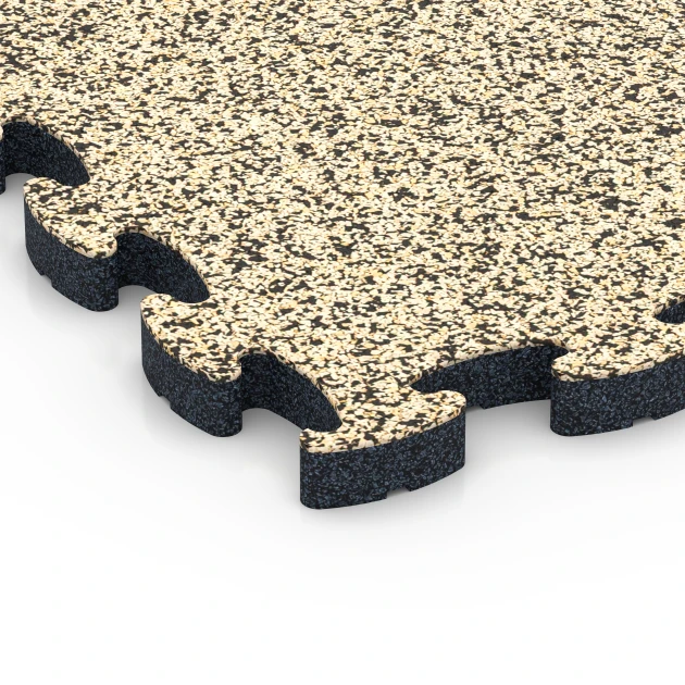 Detailaufnahme der Randausprägung von WARCO-Produkt 6847, Fitness Active Floor System, Format 44,6 x 44,6 × 2,8 cm, Farbe Travertin.