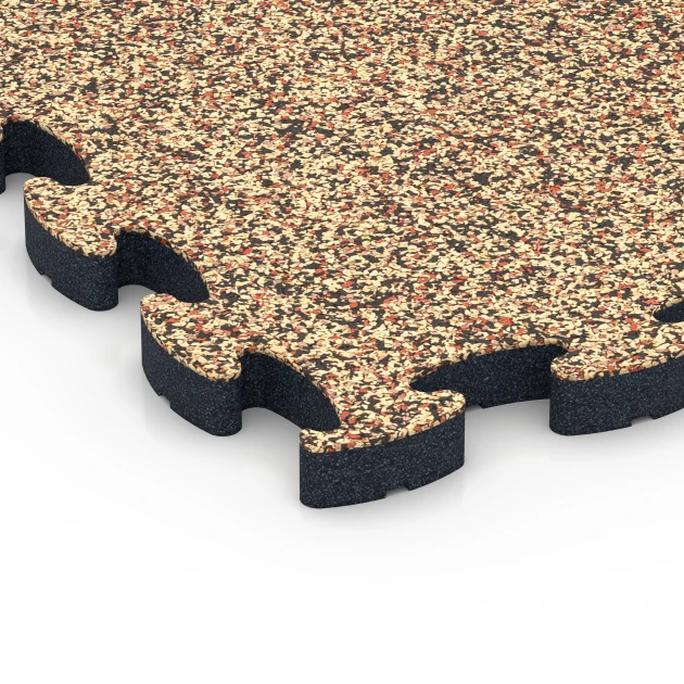 Detailaufnahme der Randausprägung von WARCO-Produkt 6880, Fitness Max vloersysteem, Format 44,6 x 44,6 × 2,8 cm, Farbe Terracotta.