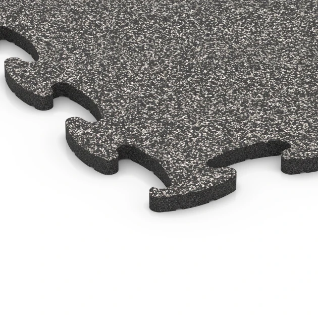 La vue détaillée sur les bords du produit WARCO 6886, Dalle Fitness Max, au format 97,1 x 97,1 x 2,8 cm, en couleur Granit gris foncé.