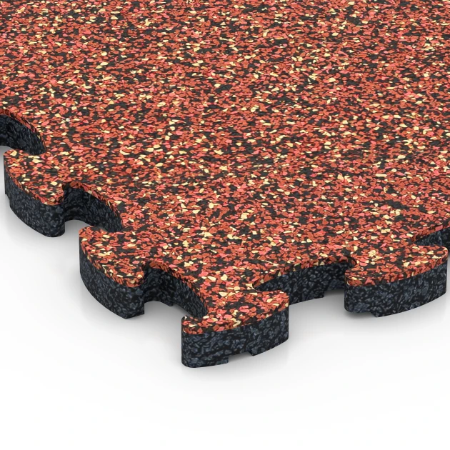 Detailaufnahme der Randausprägung von WARCO-Produkt 6818, Steinteppich Klickfliese, Format 28,9 x 28,9 x 1,8 cm, Farbe Feuersglut.