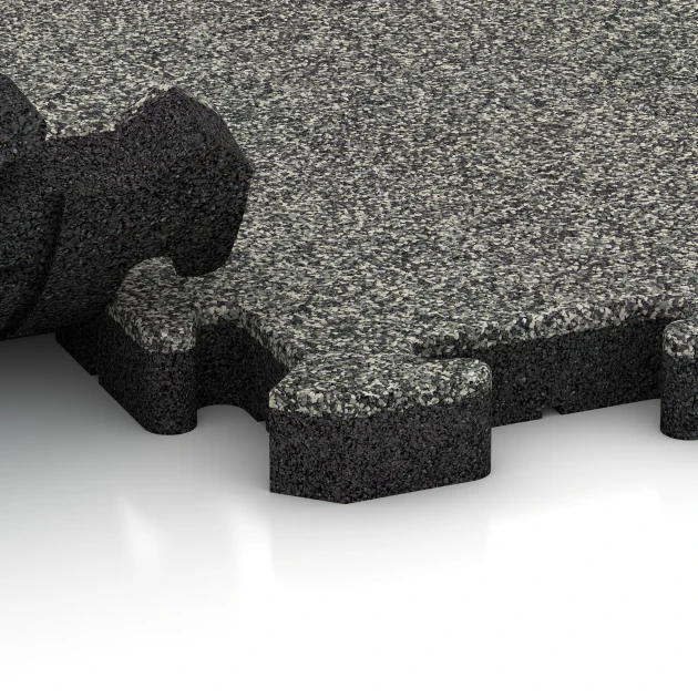 Großaufnahme vom Verbindungssystem von WARCO-Boden 5900 - Event-Klickfliese Outdoor im Farbdesign Grauer Granit. Abmessungen 50 x 50 x 4 cm | 0,25 m².