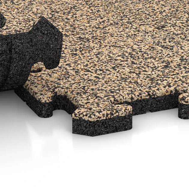 Großaufnahme vom Verbindungssystem von WARCO-Boden 2663 - Rubberen straattegels im Farbdesign Travertin. Abmessungen 50 x 50 x 3 cm | 0,25 m².