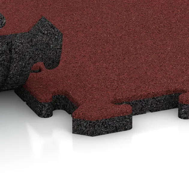 Le gros plan sur le système de connexion des revêtements de sol WARCO 5297 - Dalle plage de piscine en couleur Rouge corail. Les dimensions 500 x 500 x 30 mm.