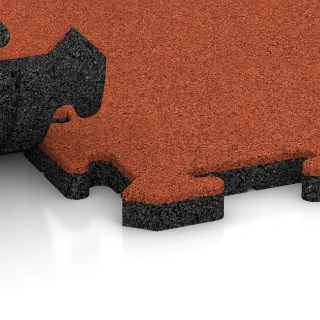 Le gros plan sur le système de connexion des revêtements de sol WARCO 5294 - Dalle plage de piscine en couleur Rouge-Orange Clair. Les dimensions 500 x 500 x 30 mm.