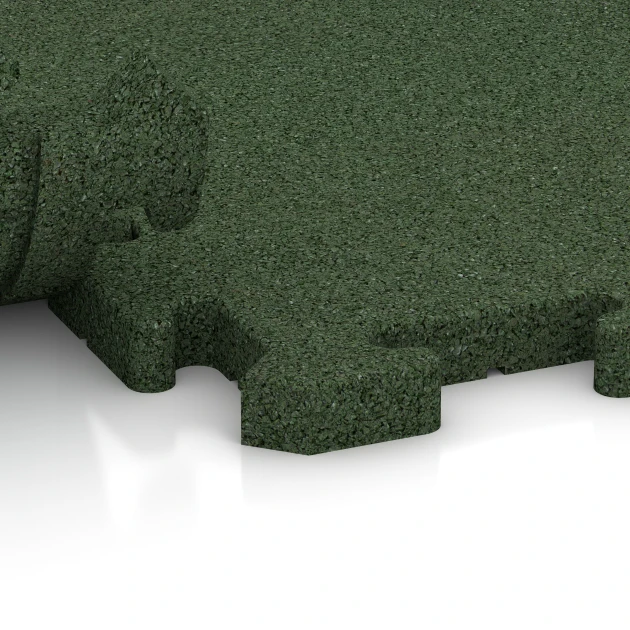 Großaufnahme vom Verbindungssystem von WARCO-Boden 3326 - Speelplaats vloeren im Farbdesign Grasgroen. Abmessungen 100 x 100 x 3 cm | 1,00 m².