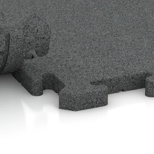 Großaufnahme vom Verbindungssystem von WARCO-Boden 3375 - Fitness Vloerbeschermingsmat im Farbdesign Leisteengrijs. Abmessungen 100 x 100 x 3 cm | 1,00 m².