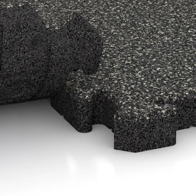 Großaufnahme vom Verbindungssystem von WARCO-Boden 4145 - Ballspielplatte im Farbdesign Dunkelgrauer Granit. Abmessungen 500 x 500 x 50 mm.