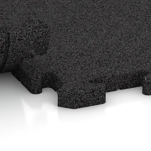 Großaufnahme vom Verbindungssystem von WARCO-Boden 5085 - Eckplatte HD im Farbdesign Anthrazit. Abmessungen 485 x 485 x 30 mm.