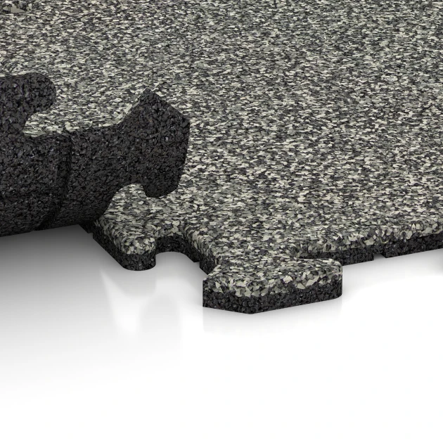 Großaufnahme vom Verbindungssystem von WARCO-Boden 0048 - Balkon Bodenbelag im Farbdesign Grauer Granit. Abmessungen 50 x 50 x 1,8 cm | 0,25 m².