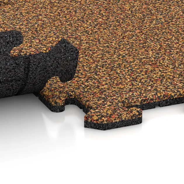 Le gros plan sur le système de connexion des revêtements de sol WARCO 0041 - Dalle clipsable de terrasse en couleur Terre cuite. Les dimensions 500 x 500 x 18 mm.