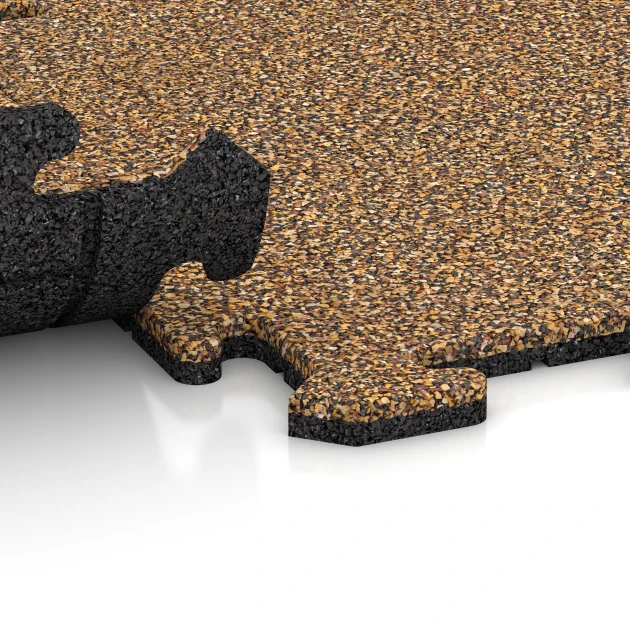 Le gros plan sur le système de connexion des revêtements de sol WARCO 0151 - Tapis de fitness 18 mm en couleur Rattan. Les dimensions 50 x 50 x 1,8 cm | 0,25 m².