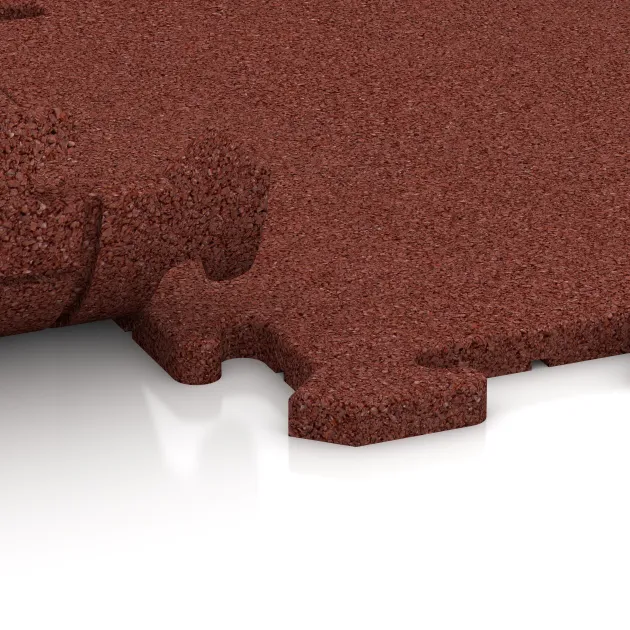 Le gros plan sur le système de connexion des revêtements de sol WARCO 0189 - Tapis de fitness 18 mm en couleur Rouge brique. Les dimensions 500 x 500 x 18 mm.