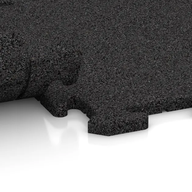 Großaufnahme vom Verbindungssystem von WARCO-Boden 6102 - Indoor-Klickfliese im Farbdesign Anthrazit. Abmessungen 500 x 500 x 18 mm.