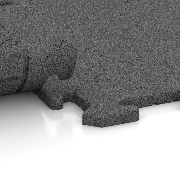 Großaufnahme vom Verbindungssystem von WARCO-Boden 5688 - Indoor-Klickfliese im Farbdesign Schiefergrau. Abmessungen 500 x 500 x 18 mm.