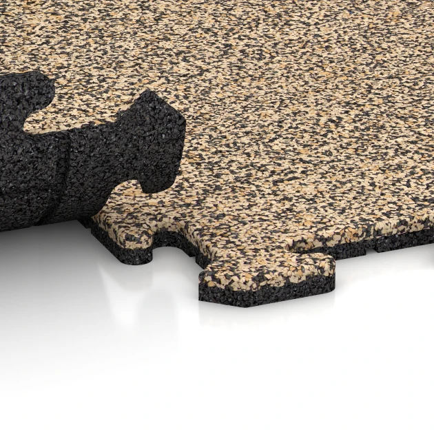 Großaufnahme vom Verbindungssystem von WARCO-Boden 4237 - Sportvloerplaat 1,8 cm im Farbdesign Travertin. Abmessungen 100 x 100 x 1,8 cm | 1,00 m².