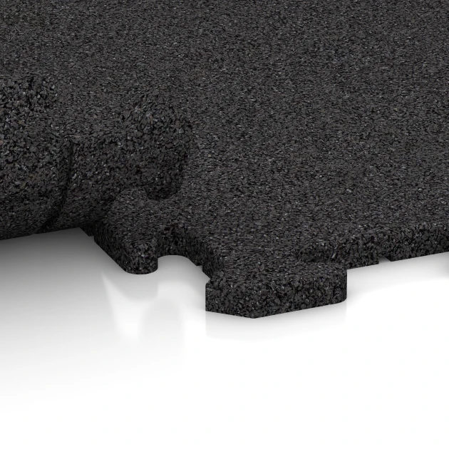 Großaufnahme vom Verbindungssystem von WARCO-Boden 0370 - Fitnessvloer Mat 18 mm im Farbdesign Antraciet. Abmessungen 100 x 100 x 1,8 cm | 1,00 m².