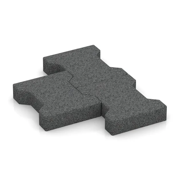 Le gros plan sur le système de connexion des revêtements de sol WARCO 3618 - Pavé amortissant autobloquant en caoutchouc double T 4,3 cm - EN 1177 ≤ 80 cm en couleur Gris ardoise. Les dimensions 200 x 165 x 43 mm.