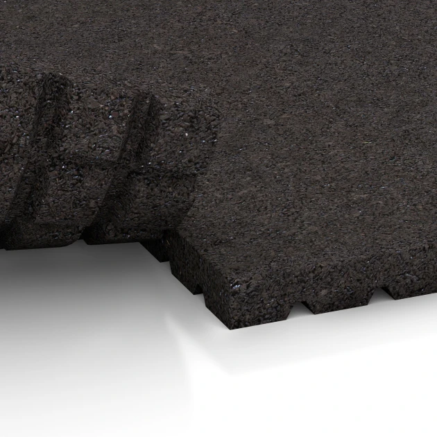 Großaufnahme vom Verbindungssystem von WARCO-Boden 3640 - Stalmat HD im Farbdesign Antraciet. Abmessungen 100 x 100 x 4 cm.