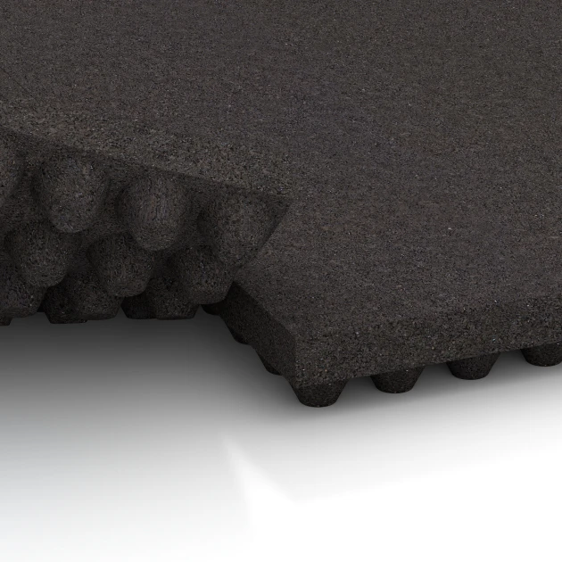 Großaufnahme vom Verbindungssystem von WARCO-Boden 3643 - Luxe stalmat im Farbdesign Antraciet. Abmessungen 100 × 50 × 5,5 cm.