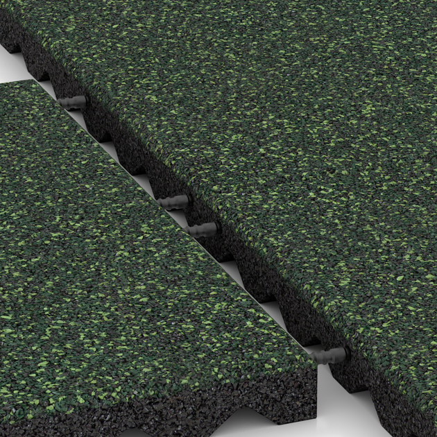 Großaufnahme vom Verbindungssystem von WARCO-Boden 5344 - Valtegel im Farbdesign Engels Gras. Abmessungen 500 x 500 x 40 mm.