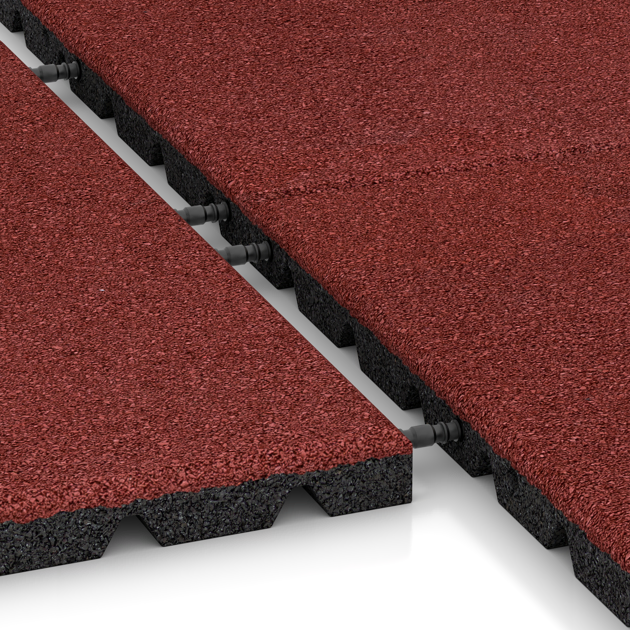 Großaufnahme vom Verbindungssystem von WARCO-Boden 0540 - Valtegel im Farbdesign Koraalrood. Abmessungen 500 x 500 x 30 mm.