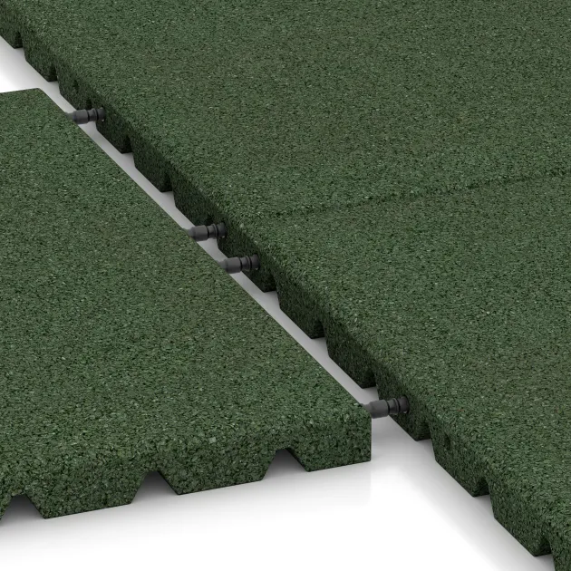 Le gros plan sur le système de connexion des revêtements de sol WARCO 0576 - Dalle amortissante en couleur Vert gazon. Les dimensions 500 x 500 x 30 mm.