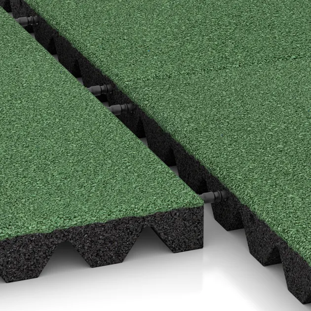 Großaufnahme vom Verbindungssystem von WARCO-Boden 0637 - Valtegel im Farbdesign Bleekgroen. Abmessungen 500 x 500 x 45 mm.