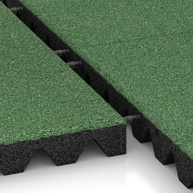 Le gros plan sur le système de connexion des revêtements de sol WARCO 0687 - Dalle amortissante en couleur Vert pâle. Les dimensions 500 x 500 x 50 mm.