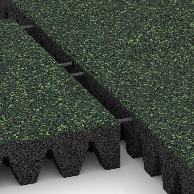 Großaufnahme vom Verbindungssystem von WARCO-Boden 5365 - Valtegel im Farbdesign Engels Gras. Abmessungen 500 x 500 x 80 mm.