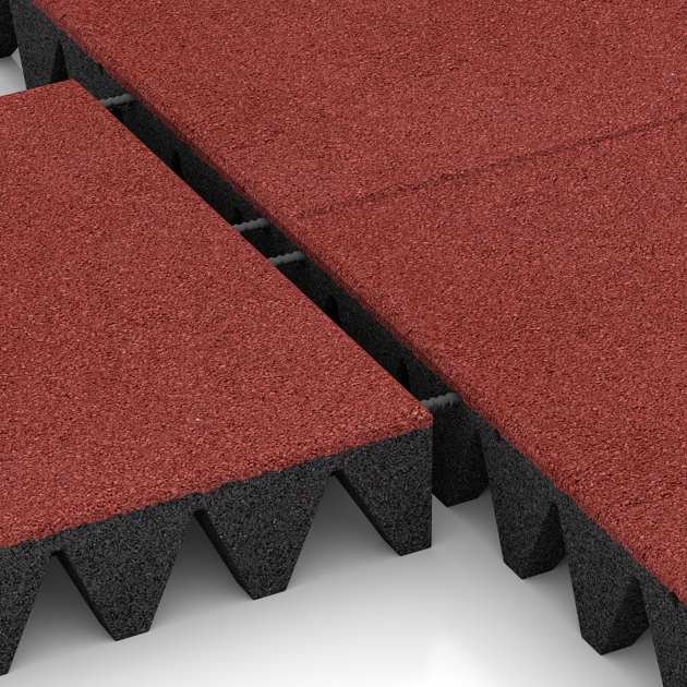 Großaufnahme vom Verbindungssystem von WARCO-Boden 0734 - Valtegel im Farbdesign Koraalrood. Abmessungen 500 x 500 x 100 mm.