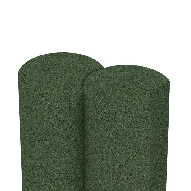 Le gros plan sur le système de connexion des revêtements de sol WARCO 2552 - Palissade en caoutchouc en couleur Vert gazon. Les dimensions ø 250 x 400 mm.