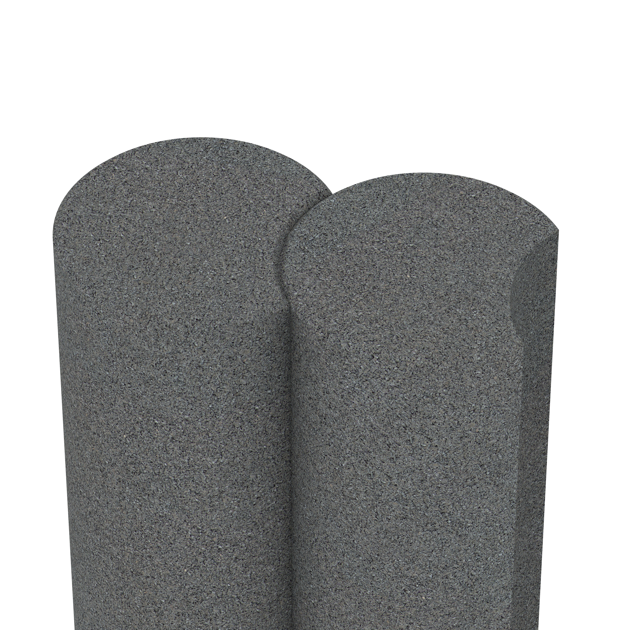 Le gros plan sur le système de connexion des revêtements de sol WARCO 2565 - Palissade en caoutchouc en couleur Gris ardoise. Les dimensions ø 250 x 800 mm.