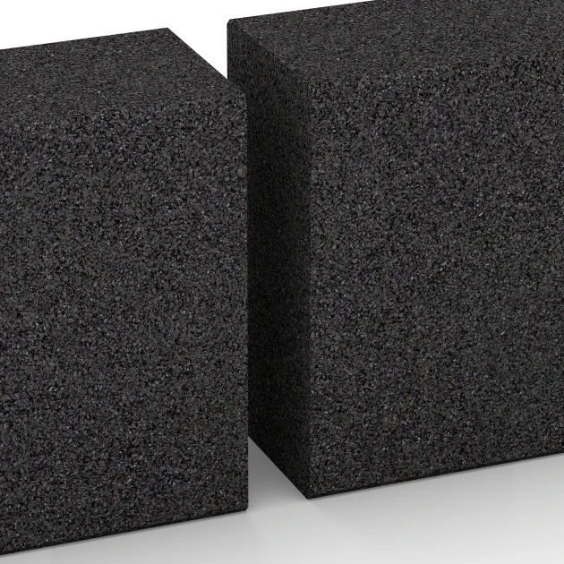 Großaufnahme vom Verbindungssystem von WARCO-Boden 7028 - Rubberen bloktrede van rubbergranulaat im Farbdesign Antraciet. Abmessungen 100 x 30 x 15 cm.