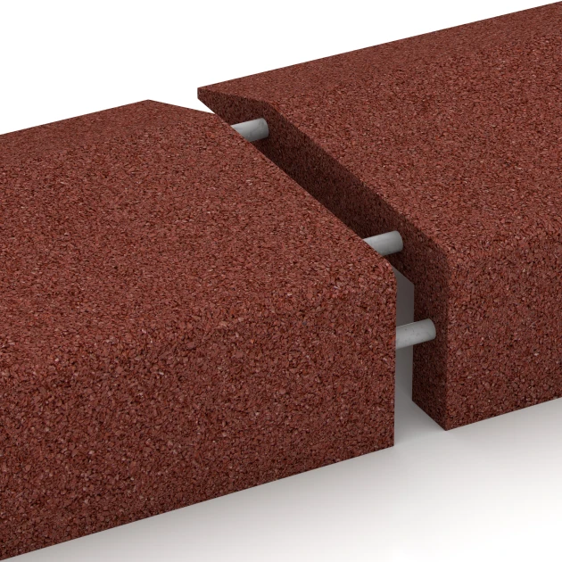 Le gros plan sur le système de connexion des revêtements de sol WARCO 2606 - Bordure en caoutchouc en forme de L en couleur Rouge brique. Les dimensions 100 × 40 cm | 5/15 cm.