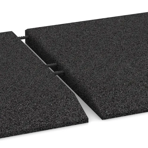 Großaufnahme vom Verbindungssystem von WARCO-Boden 0473 - Hoekpaneel (twee zijden afgeschuind) im Farbdesign Anthraciet. Abmessungen 500 x 500 x 40 mm.