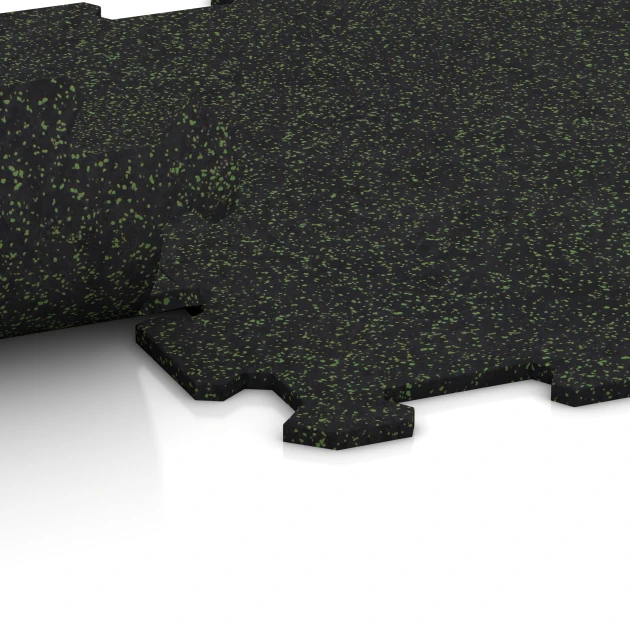 Le gros plan sur le système de connexion des revêtements de sol WARCO 0921 - Sol de Fitness Compact en couleur Vert doux moucheté. Les dimensions 485 x 485 x 8 mm | 0,235 m².