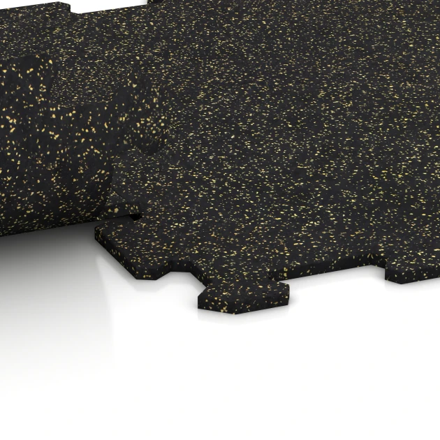 Le gros plan sur le système de connexion des revêtements de sol WARCO 0926 - Sol de Fitness Compact en couleur Jaune doux moucheté. Les dimensions 485 x 485 x 8 mm | 0,235 m².