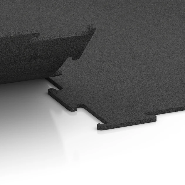 Großaufnahme vom Verbindungssystem von WARCO-Boden 6449 - Fitnessboden Kompakt im Farbdesign Anthrazit. Abmessungen 100 × 100 × 0,8 cm.