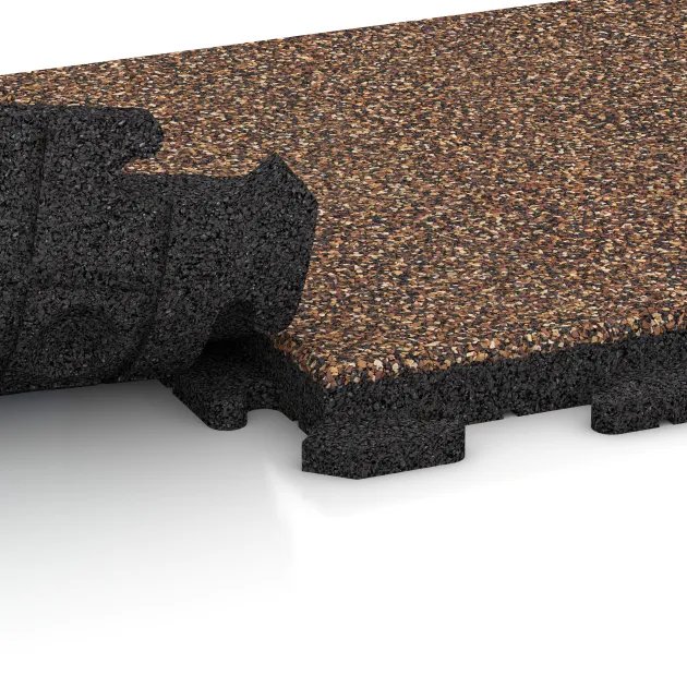 Le gros plan sur le système de connexion des revêtements de sol WARCO 1295 - Dalle de terrasse Classic en couleur Café au lait. Les dimensions 500 x 500 x 40 mm.