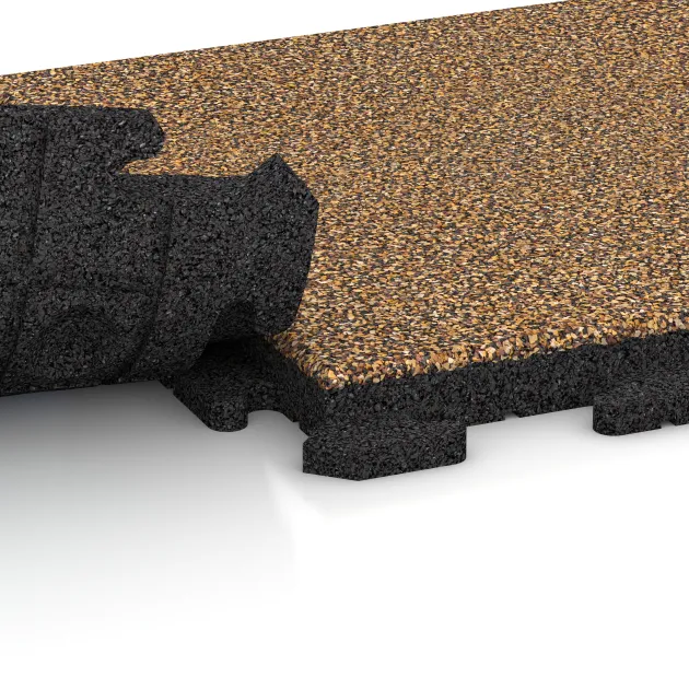 Le gros plan sur le système de connexion des revêtements de sol WARCO 1286 - Dalle de terrasse Classic en couleur Maroc. Les dimensions 500 x 500 x 40 mm.