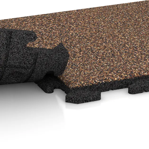 Großaufnahme vom Verbindungssystem von WARCO-Boden 1162 - Terrassenplatte Classic im Farbdesign Bast & Borke. Abmessungen 500 x 500 x 30 mm.