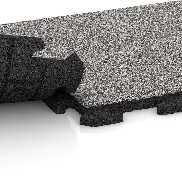 Großaufnahme vom Verbindungssystem von WARCO-Boden 4616 - Terrassenplatte Classic im Farbdesign Grau Melange. Abmessungen 500 x 500 x 30 mm.