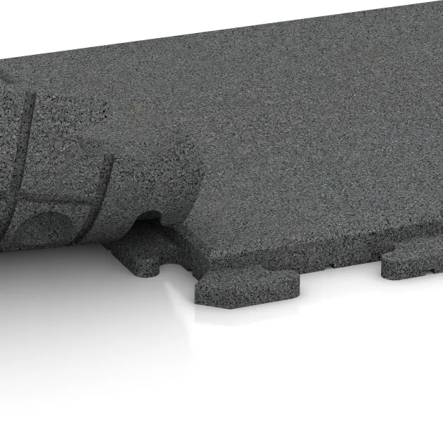 Großaufnahme vom Verbindungssystem von WARCO-Boden 1251 - Terrassenplatte Classic im Farbdesign Schiefergrau. Abmessungen 500 x 500 x 30 mm.