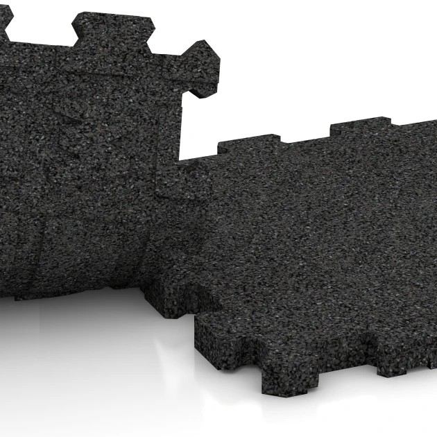 Großaufnahme vom Verbindungssystem von WARCO-Boden 3742 - Fitnessmat Premium 2 cm im Farbdesign Antraciet. Abmessungen 30,6 x 30,6 x 2 cm | 0,094 m².