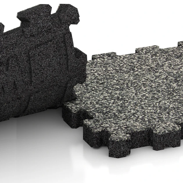 Großaufnahme vom Verbindungssystem von WARCO-Boden 4268 - Balkon-kliktegel im Farbdesign Grijs graniet. Abmessungen 306 x 306 x 30 mm.