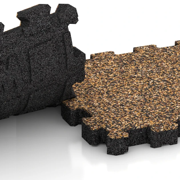 Le gros plan sur le système de connexion des revêtements de sol WARCO 4281 - Revêtement de sol extérieur en couleur Rattan. Les dimensions 30,6 x 30,6 x 3 cm | 0,094 m².