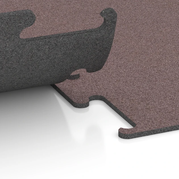 Großaufnahme vom Verbindungssystem von WARCO-Boden 6145 - Fitness Performance Elite Trainingsvloer im Farbdesign Mineraalrood. Abmessungen 100 x 100 x 1 cm | 1,00 m².